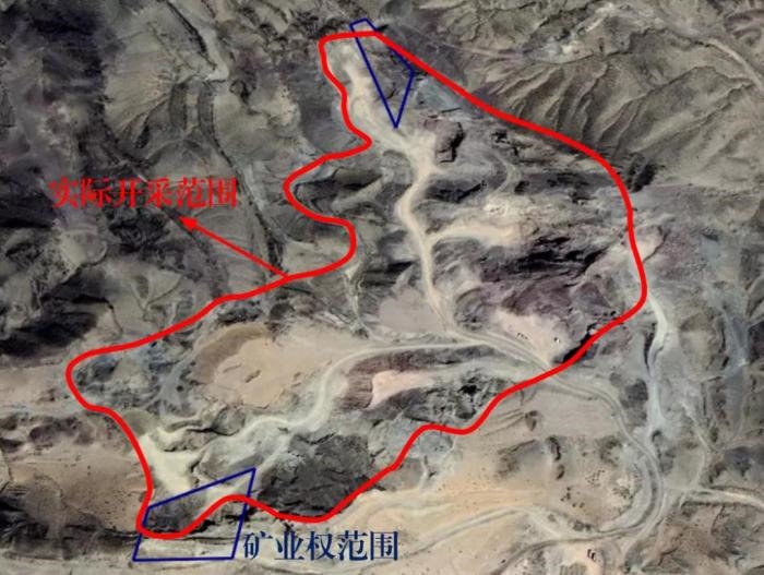 2021年5月的衛(wèi)星遙感影像顯示，白土崗子石料廠礦業(yè)權(quán)面積僅16.65畝，越界開采達(dá)207畝，超出12.4倍