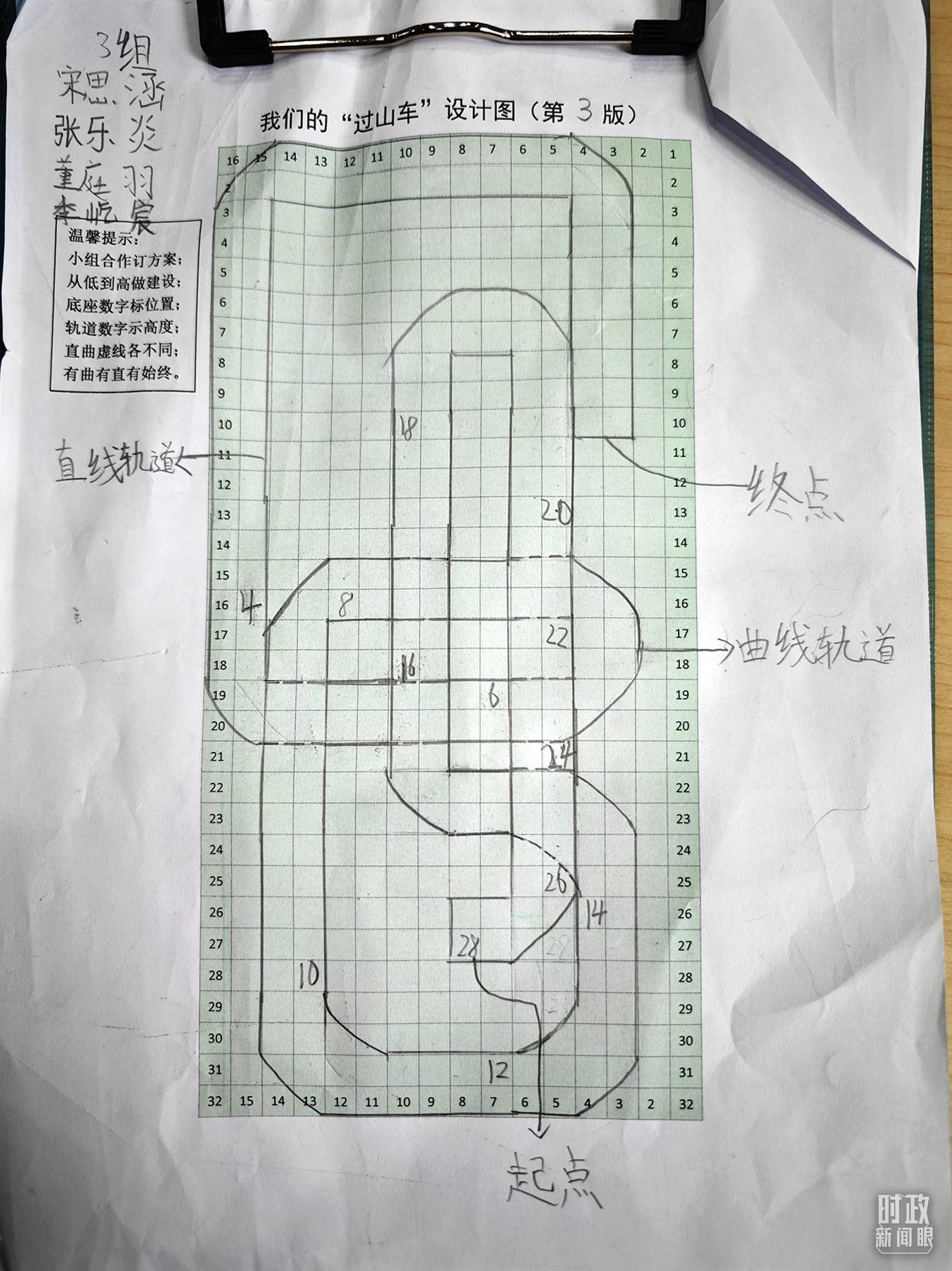 △學(xué)生們搭建過山車模型的設(shè)計(jì)圖。（總臺(tái)央視記者彭漢明拍攝）
