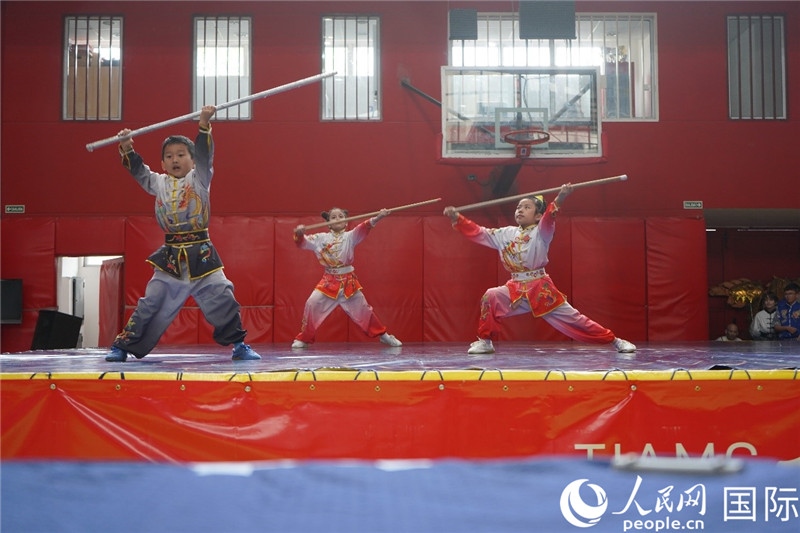 圖為開幕式現(xiàn)場兒童武術(shù)表演。人民網(wǎng)記者 許放攝