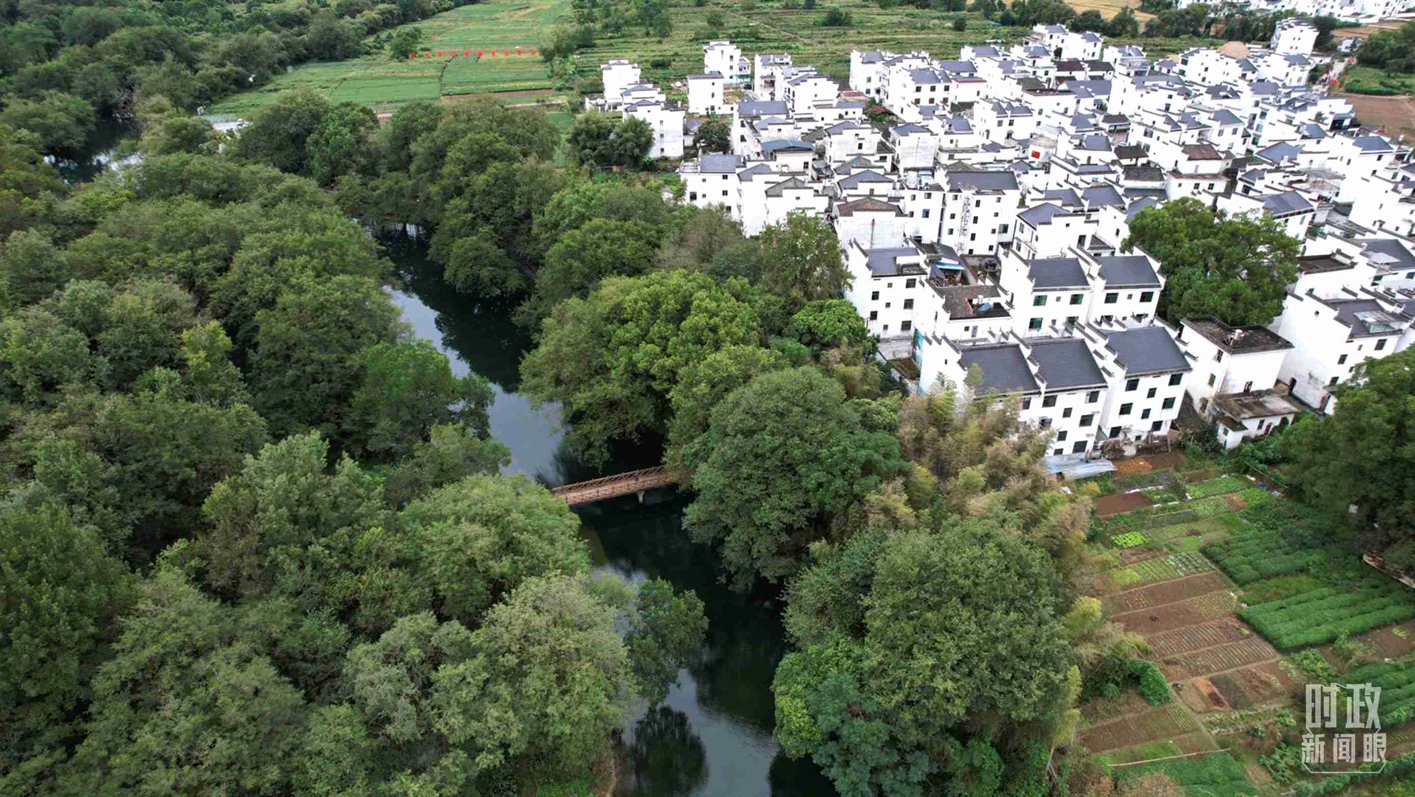 △位于饒河源國(guó)家濕地公園中心地帶的石門(mén)村。（總臺(tái)央視記者范凱拍攝）