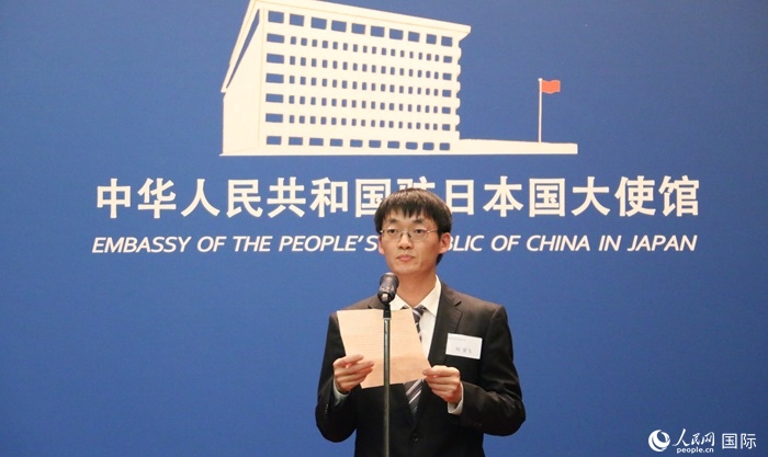 獲獎(jiǎng)學(xué)生代表、大阪大學(xué)博士生劉亞飛發(fā)表感言。人民網(wǎng) 許可攝