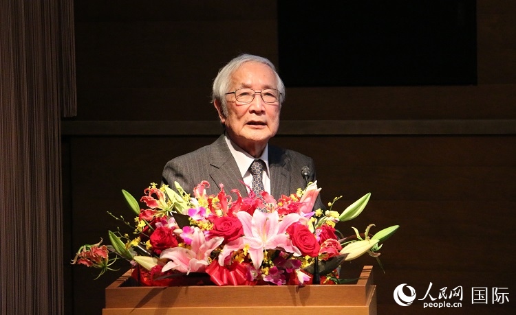 日中科學(xué)技術(shù)交流協(xié)會會長山脅道夫致辭。人民網(wǎng) 許可攝