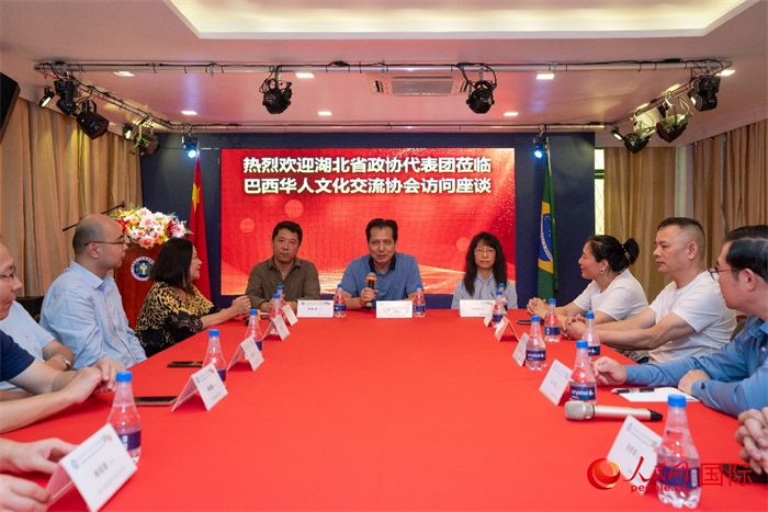湖北省政協(xié)經(jīng)濟(jì)委員會(huì)主任王兆民（中）在座談會(huì)上致辭。 人民網(wǎng)記者 陳海琪攝