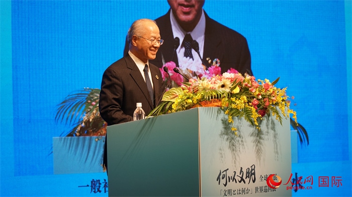 日本日中協(xié)會(huì)理事長(zhǎng)瀨野清水致辭。人民網(wǎng) 蔣曉辰攝