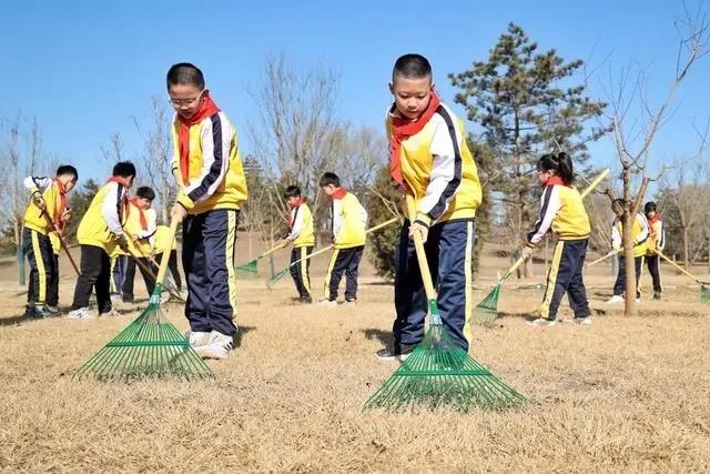 △2024年3月12日，北京城市綠心森林公園，參加植樹節(jié)主題活動(dòng)的學(xué)生們學(xué)習(xí)義務(wù)植樹知識(shí)，并進(jìn)行現(xiàn)場撫育管護(hù)。