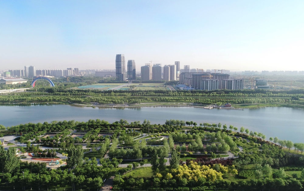 石家莊市滹沱河景色（2022年5月16日攝，無人機照片）。新華社記者 楊世堯 攝