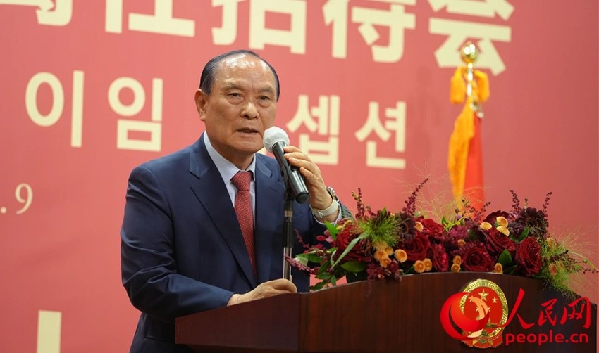 金漢圭在招待會上致辭。人民網(wǎng) 李帆攝