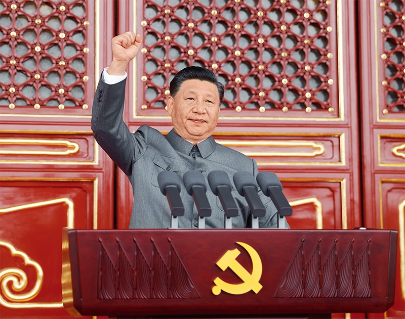 2021年7月1日，慶祝中國共產(chǎn)黨成立100周年大會在北京天安門廣場隆重舉行。中共中央總書記、國家主席、中央軍委主席習(xí)近平發(fā)表重要講話。 新華社記者 鞠鵬/攝
