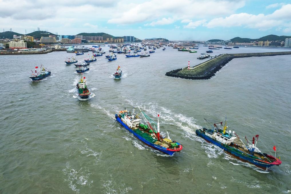 舟山沈家門水域漁船集中出海。（浙江海事局供圖）