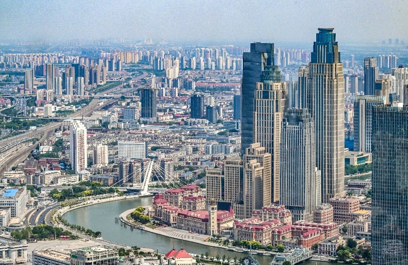 2023年6月16日，從直升機上拍攝的天津中心城區(qū)城市景觀。