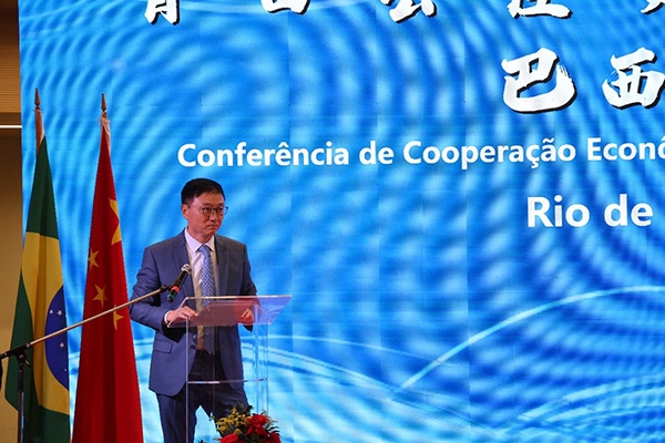 浙江省僑聯(lián)副主席兼巴西華人文化交流協(xié)會榮譽(yù)主席尹霄敏在活動現(xiàn)場致辭。人民網(wǎng)記者 陳海琪攝