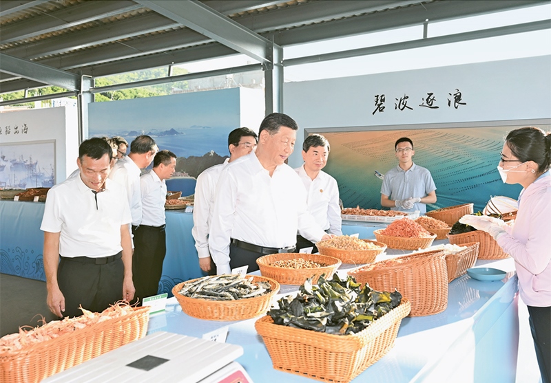 2024年10月15日至16日，中共中央總書(shū)記、國(guó)家主席、中央軍委主席習(xí)近平在福建考察。這是15日下午，習(xí)近平在漳州市東山縣陳城鎮(zhèn)澳角村考察時(shí)，了解海鮮干貨和漁獲產(chǎn)品交易情況。 新華社記者 謝環(huán)馳/攝