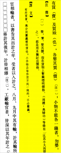 △“買賣的時候，應分別掛上價格標簽標明價格，小件物品每件不到一錢的，不必懸掛標簽。”