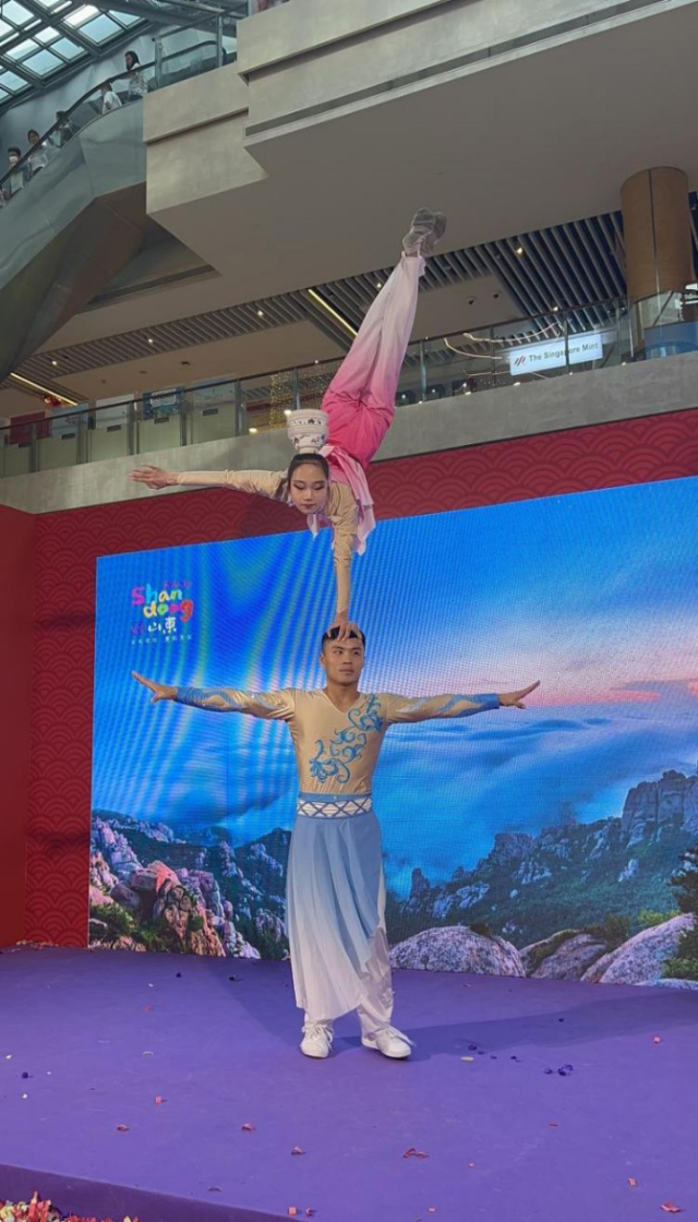 來自中國和新加坡的藝術(shù)團(tuán)體聯(lián)袂表演了歌舞、器樂、武術(shù)、雜技等多種形式的文藝節(jié)目?；顒又鬓k方供圖
