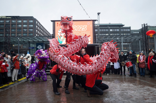 舞龍、舞獅表演。中國駐芬蘭大使館供圖