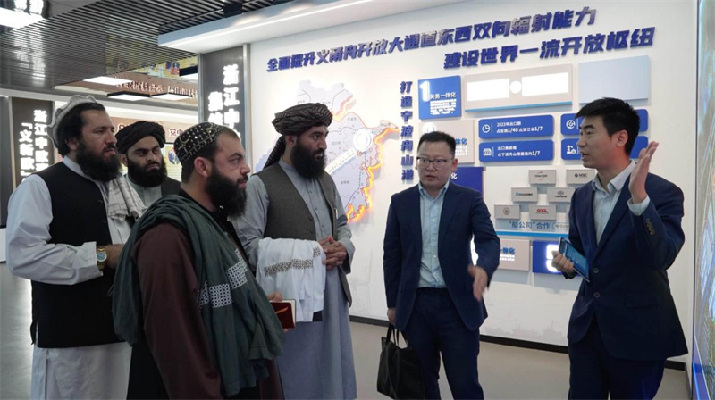 代表團(tuán)在義新歐班列始發(fā)站參觀。CGTN記者 楊剛攝
